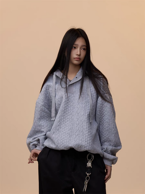 [VALENTINE SPECIAL] GKIKZ CABLE-KNIT OVERSIZED HOODIE