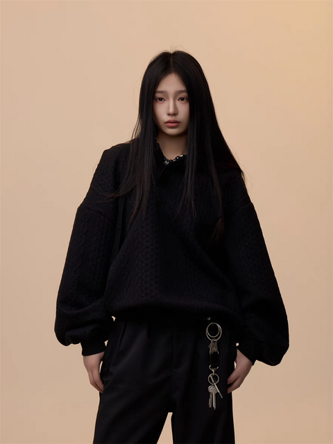 [VALENTINE SPECIAL] GKIKZ CABLE-KNIT OVERSIZED HOODIE