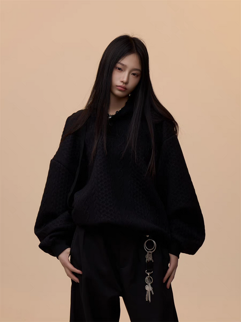 [VALENTINE SPECIAL] GKIKZ CABLE-KNIT OVERSIZED HOODIE
