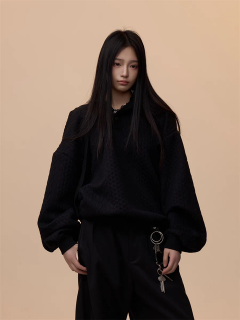 [VALENTINE SPECIAL] GKIKZ CABLE-KNIT OVERSIZED HOODIE