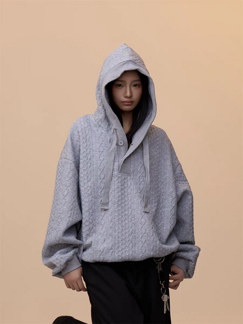[VALENTINE SPECIAL] GKIKZ CABLE-KNIT OVERSIZED HOODIE