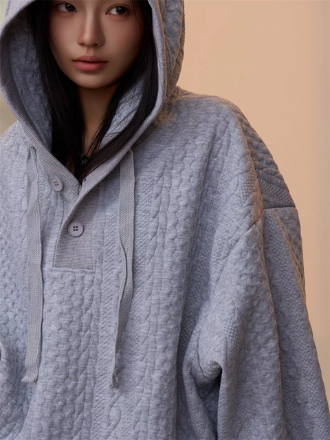 [VALENTINE SPECIAL] GKIKZ CABLE-KNIT OVERSIZED HOODIE