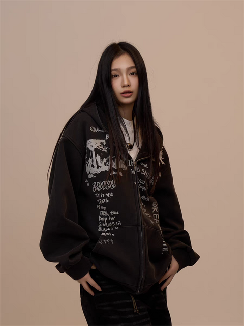 [VALENTINE SPECIAL] GKIKZ BLACK GRAFFITI PRINT OVERSIZED HOODIE