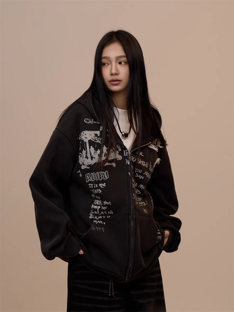 [VALENTINE SPECIAL] GKIKZ BLACK GRAFFITI PRINT OVERSIZED HOODIE