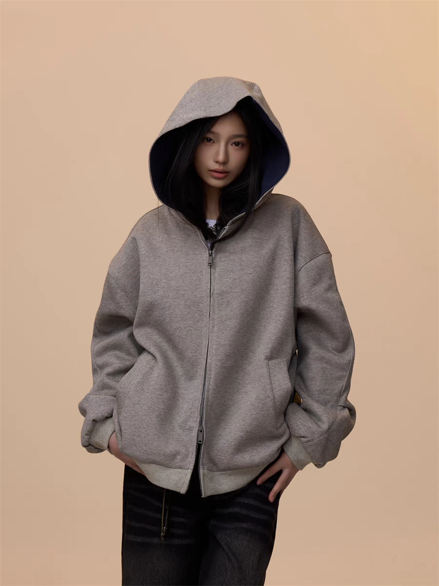 [VALENTINE SPECIAL] GKIKZ MELANGE GRAY HOODED ZIP-UP SWEATSHIRT