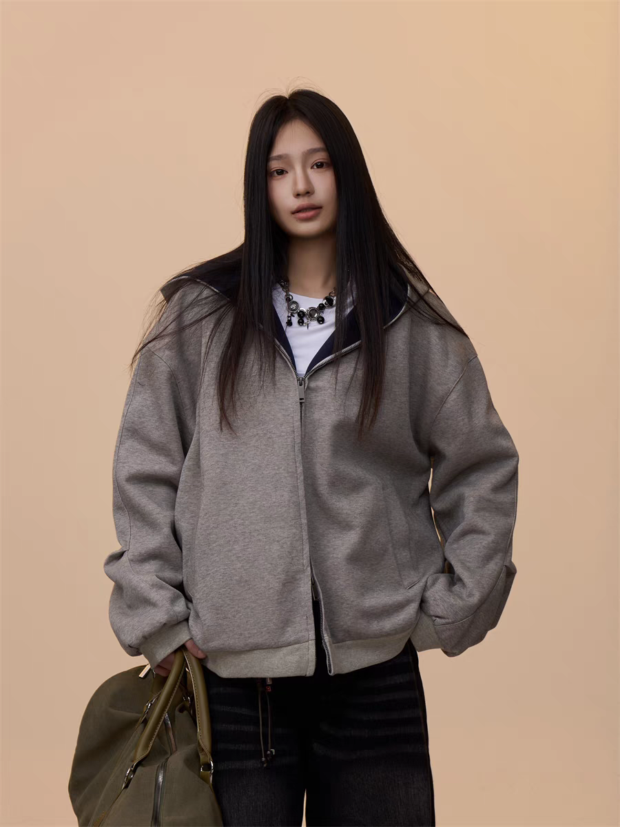 [VALENTINE SPECIAL] GKIKZ MELANGE GRAY HOODED ZIP-UP SWEATSHIRT