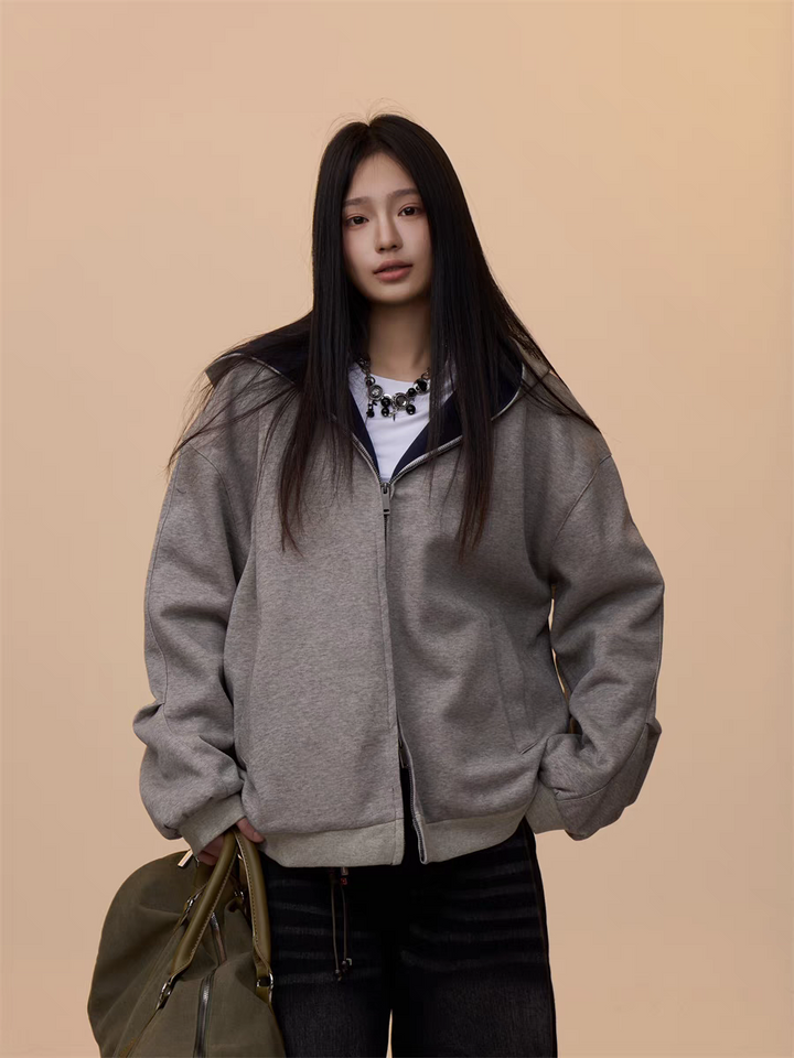 [VALENTINE SPECIAL] GKIKZ MELANGE GRAY HOODED ZIP-UP SWEATSHIRT