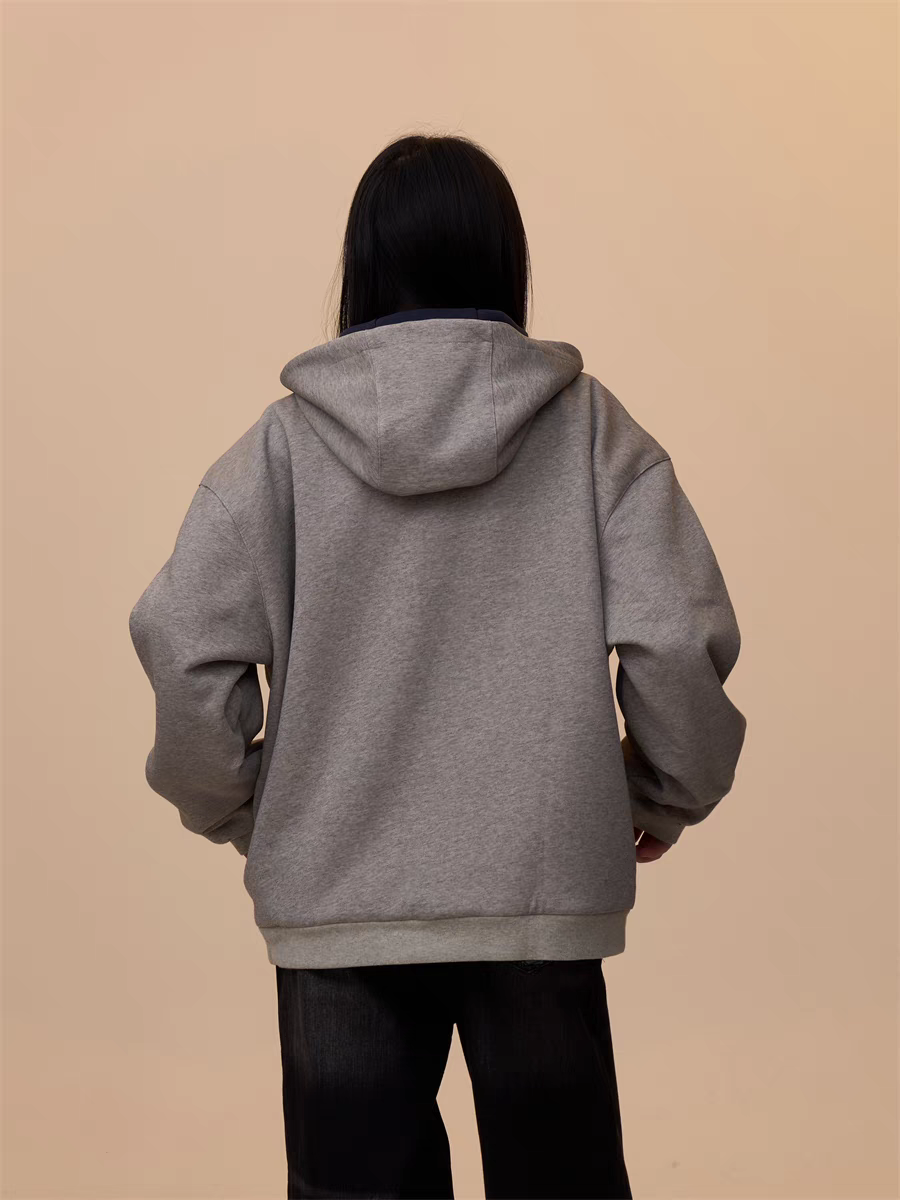 [VALENTINE SPECIAL] GKIKZ MELANGE GRAY HOODED ZIP-UP SWEATSHIRT