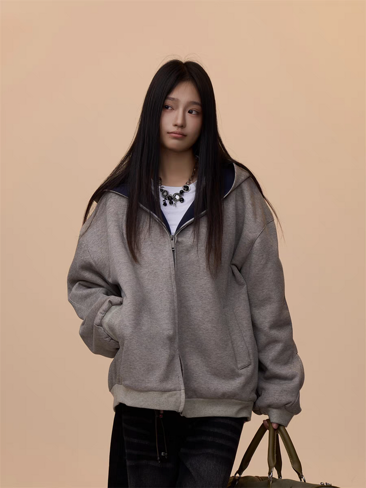 [VALENTINE SPECIAL] GKIKZ MELANGE GRAY HOODED ZIP-UP SWEATSHIRT