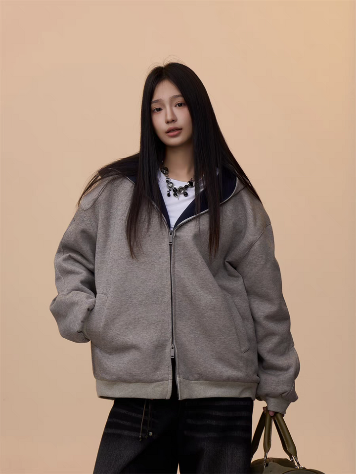 [VALENTINE SPECIAL] GKIKZ MELANGE GRAY HOODED ZIP-UP SWEATSHIRT