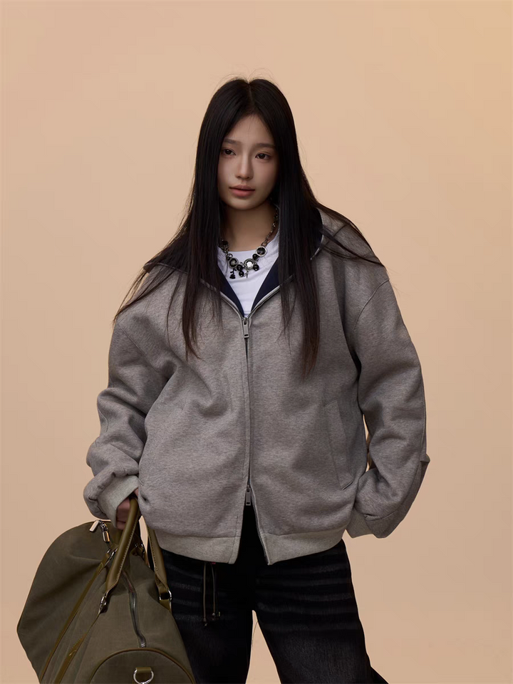 [VALENTINE SPECIAL] GKIKZ MELANGE GRAY HOODED ZIP-UP SWEATSHIRT