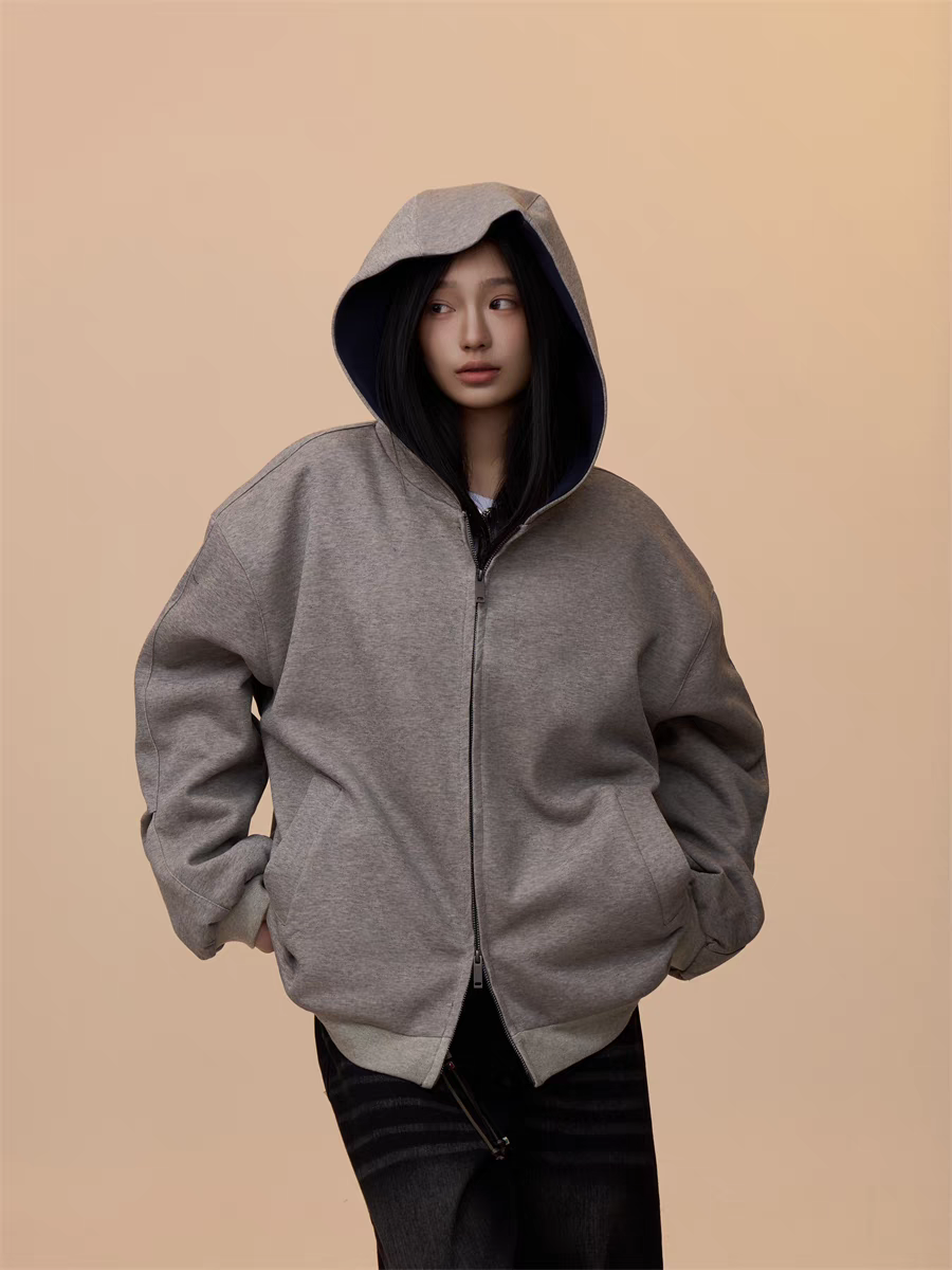 [VALENTINE SPECIAL] GKIKZ MELANGE GRAY HOODED ZIP-UP SWEATSHIRT