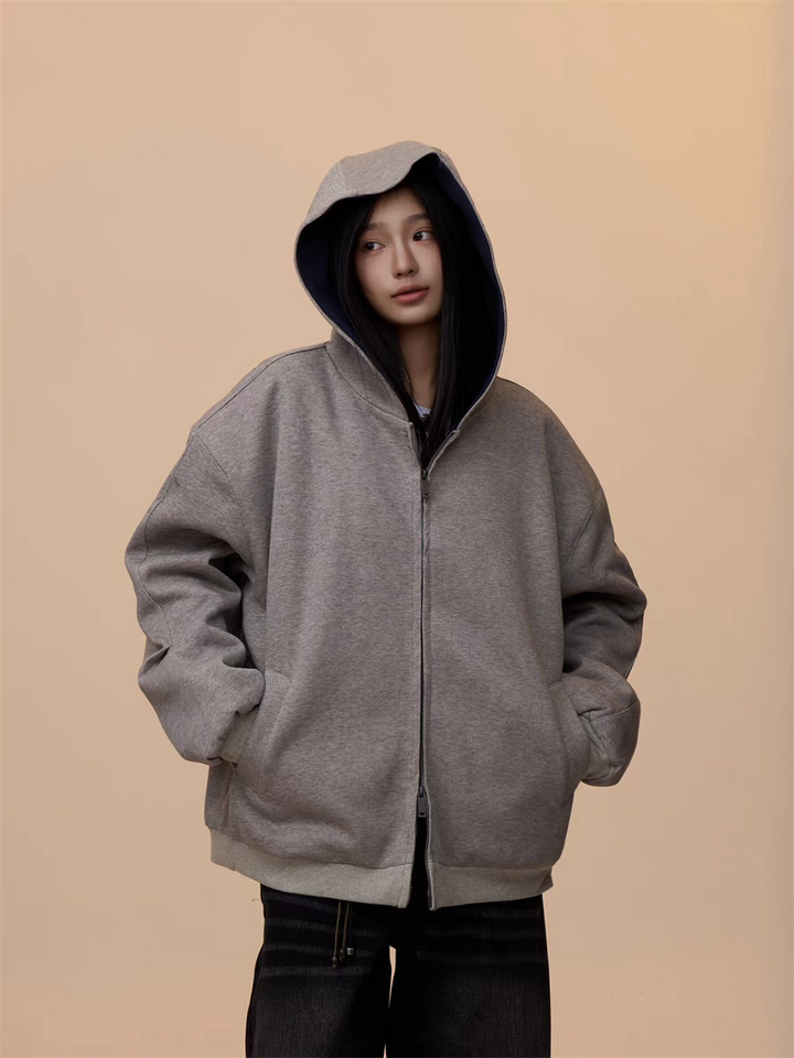 [VALENTINE SPECIAL] GKIKZ MELANGE GRAY HOODED ZIP-UP SWEATSHIRT