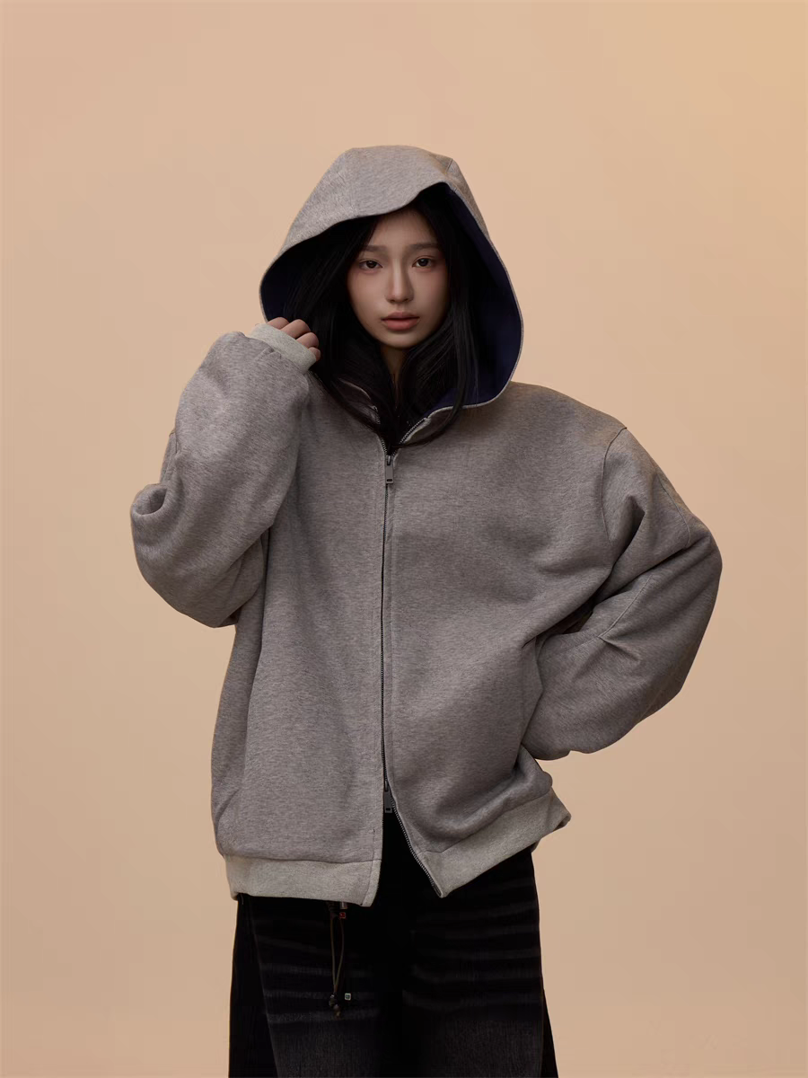 [VALENTINE SPECIAL] GKIKZ MELANGE GRAY HOODED ZIP-UP SWEATSHIRT