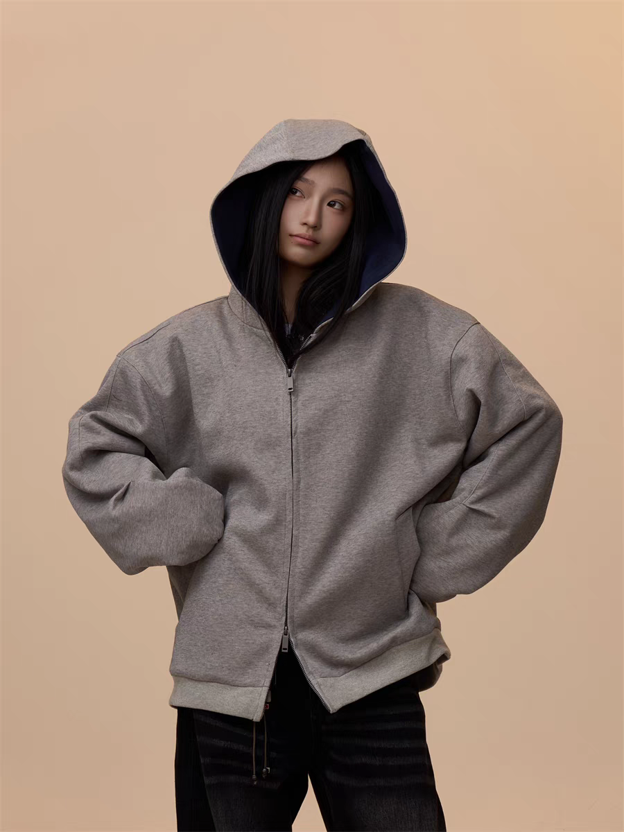 [VALENTINE SPECIAL] GKIKZ MELANGE GRAY HOODED ZIP-UP SWEATSHIRT