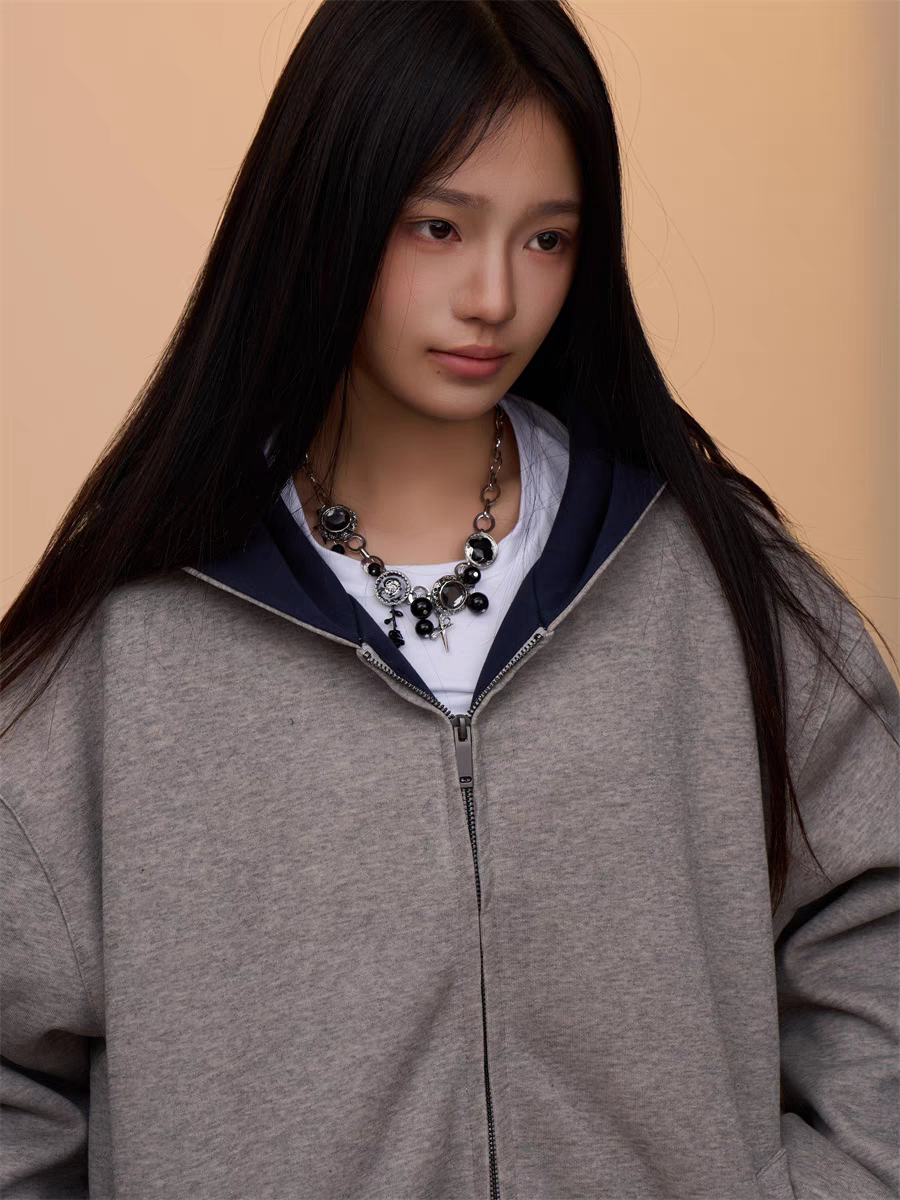 [VALENTINE SPECIAL] GKIKZ MELANGE GRAY HOODED ZIP-UP SWEATSHIRT