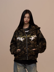 [VALENTINE SPECIAL] GKIKZ CAMOUFLAGE DRAGON PRINT ZIPPER HOODIE