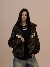 [VALENTINE SPECIAL] GKIKZ CAMOUFLAGE DRAGON PRINT ZIPPER HOODIE