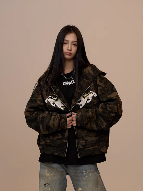 [VALENTINE SPECIAL] GKIKZ CAMOUFLAGE DRAGON PRINT ZIPPER HOODIE