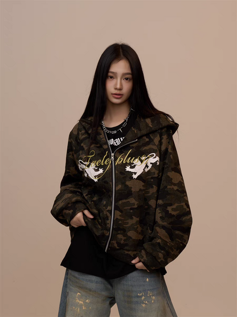 [VALENTINE SPECIAL] GKIKZ CAMOUFLAGE DRAGON PRINT ZIPPER HOODIE