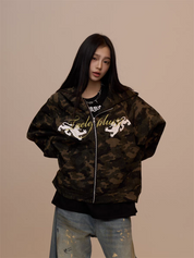 [VALENTINE SPECIAL] GKIKZ CAMOUFLAGE DRAGON PRINT ZIPPER HOODIE