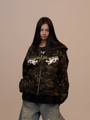 [VALENTINE SPECIAL] GKIKZ CAMOUFLAGE DRAGON PRINT ZIPPER HOODIE