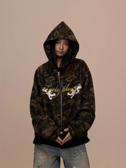 [VALENTINE SPECIAL] GKIKZ CAMOUFLAGE DRAGON PRINT ZIPPER HOODIE