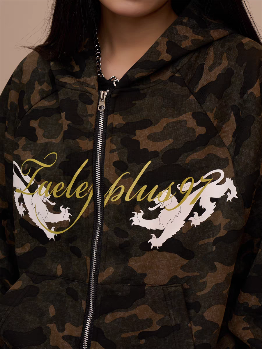 [VALENTINE SPECIAL] GKIKZ CAMOUFLAGE DRAGON PRINT ZIPPER HOODIE