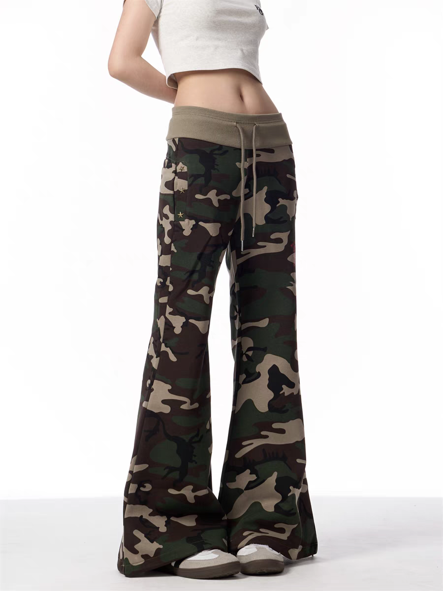 GKIKZ CAMOUFLAGE WIDE-LEG DRAWSTRING PANTS