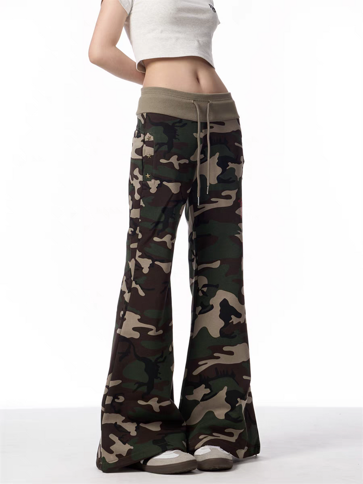 GKIKZ CAMOUFLAGE WIDE-LEG DRAWSTRING PANTS