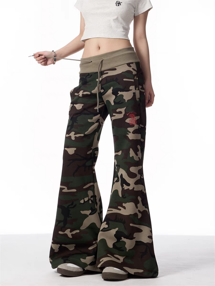 GKIKZ CAMOUFLAGE WIDE-LEG DRAWSTRING PANTS