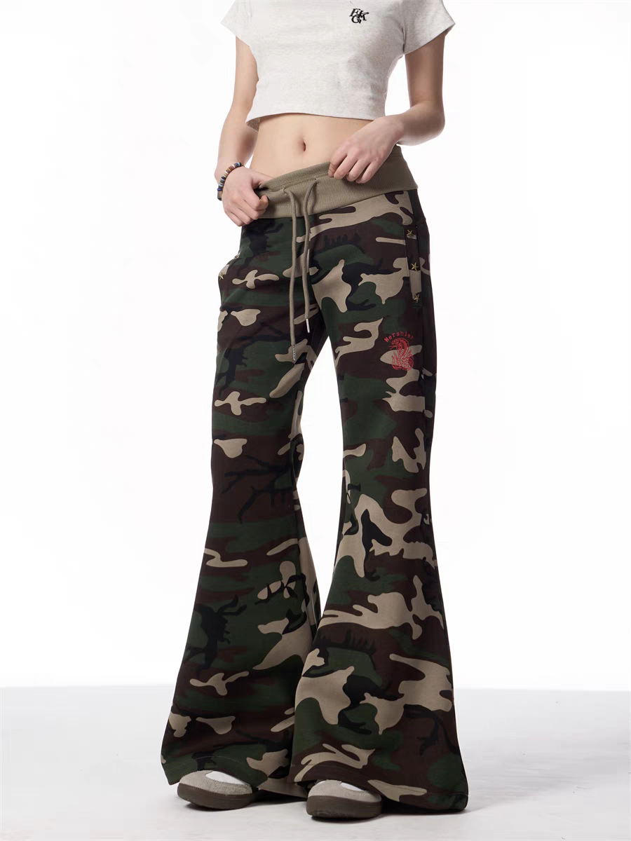GKIKZ CAMOUFLAGE WIDE-LEG DRAWSTRING PANTS
