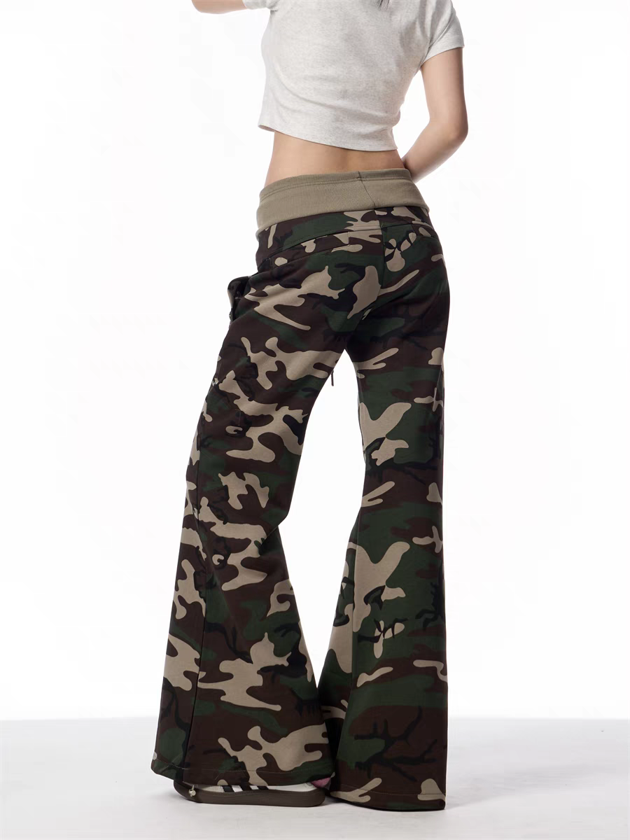 GKIKZ CAMOUFLAGE WIDE-LEG DRAWSTRING PANTS