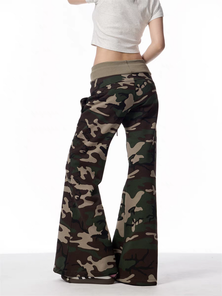 GKIKZ CAMOUFLAGE WIDE-LEG DRAWSTRING PANTS