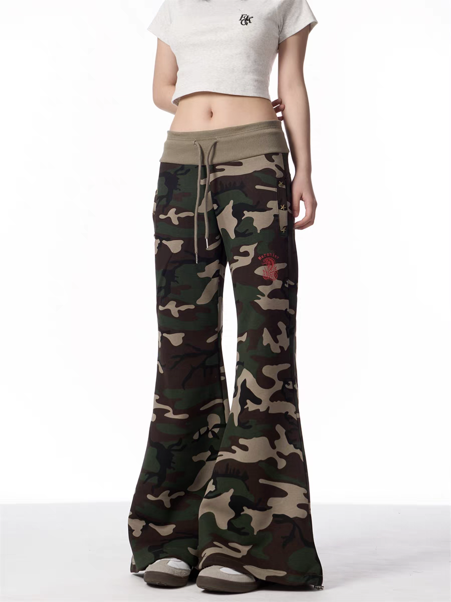 GKIKZ CAMOUFLAGE WIDE-LEG DRAWSTRING PANTS