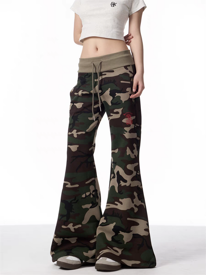 GKIKZ CAMOUFLAGE WIDE-LEG DRAWSTRING PANTS