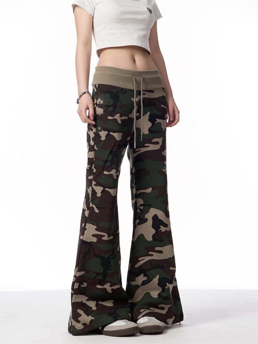 GKIKZ CAMOUFLAGE WIDE-LEG DRAWSTRING PANTS