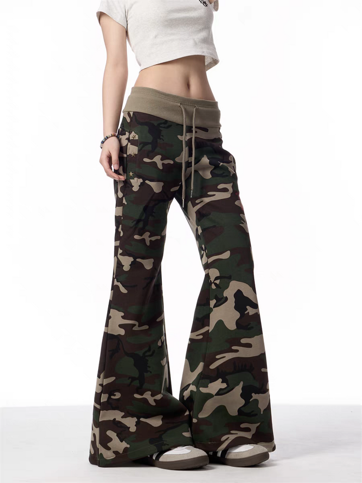 GKIKZ CAMOUFLAGE WIDE-LEG DRAWSTRING PANTS