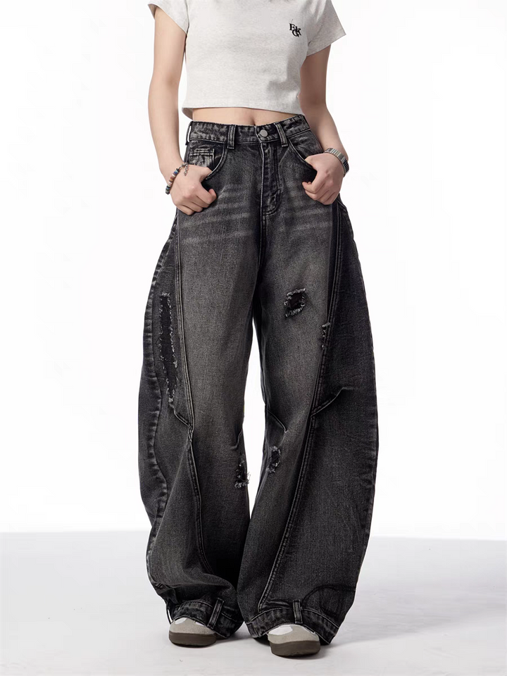 GKIKZ DISTRESSED WIDE-LEG BANANA JEANS
