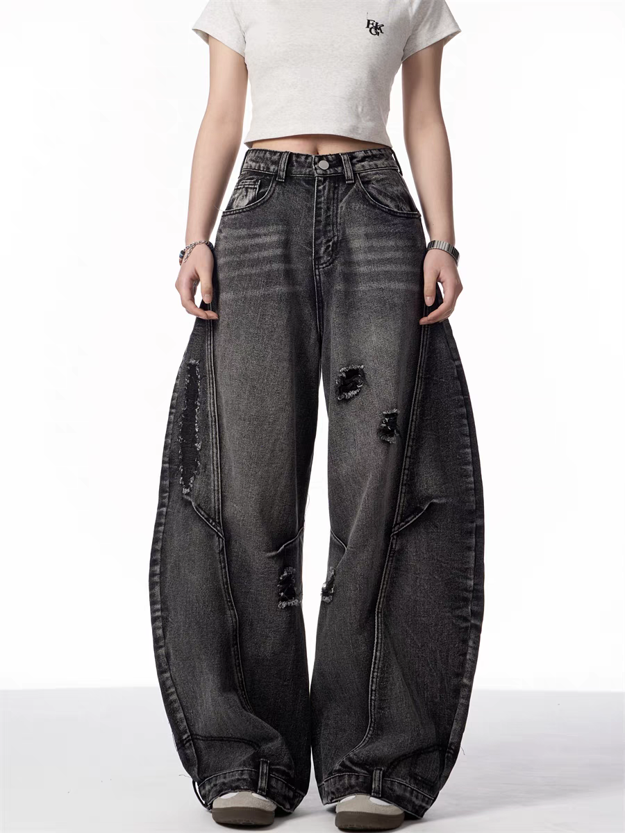 GKIKZ DISTRESSED WIDE-LEG BANANA JEANS