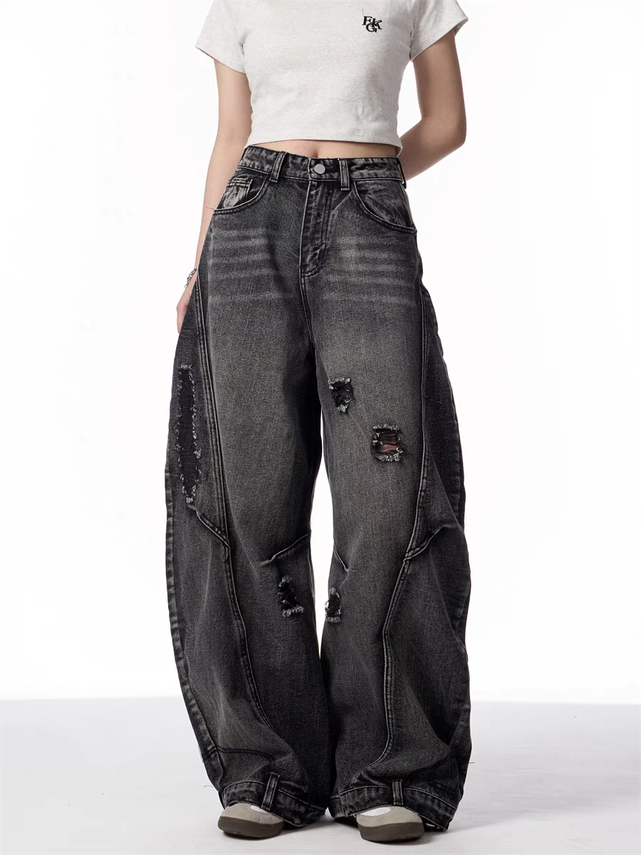GKIKZ DISTRESSED WIDE-LEG BANANA JEANS