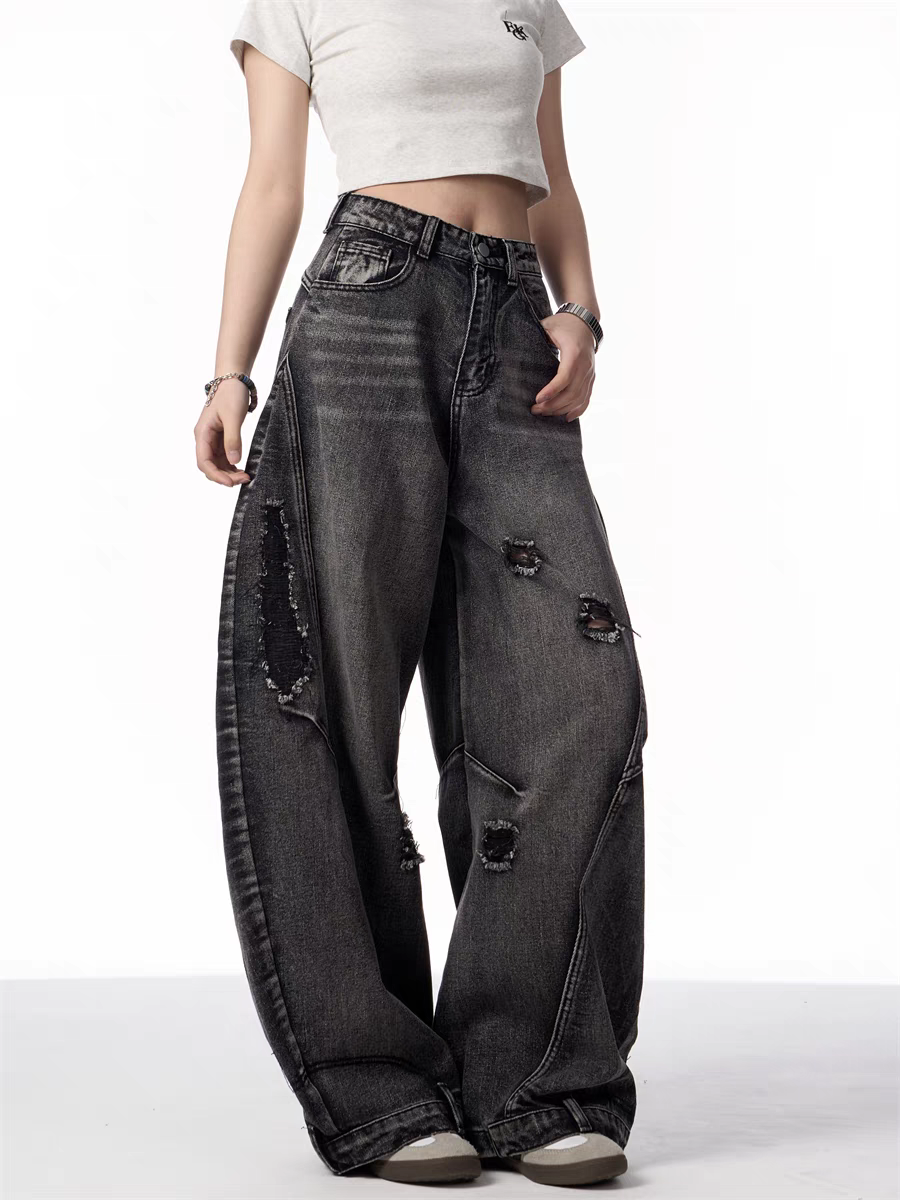 GKIKZ DISTRESSED WIDE-LEG BANANA JEANS