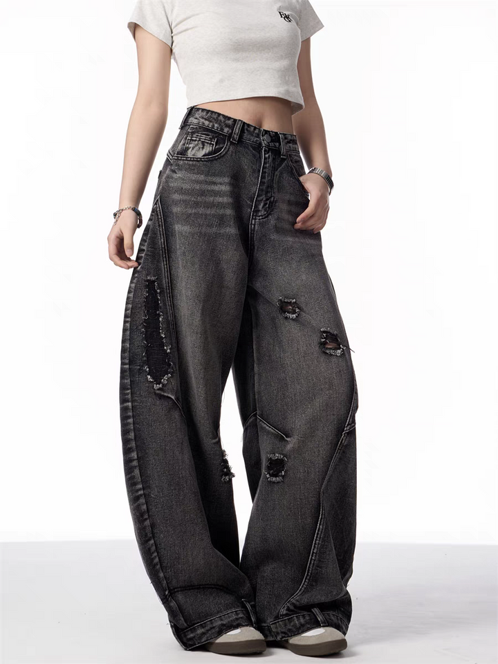 GKIKZ DISTRESSED WIDE-LEG BANANA JEANS