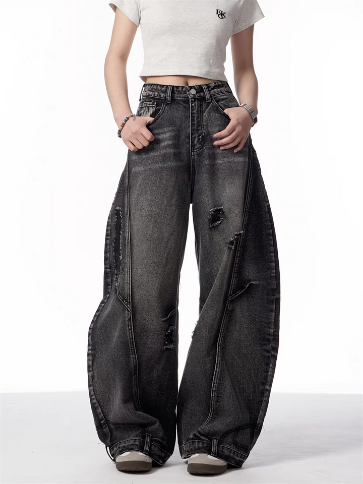GKIKZ DISTRESSED WIDE-LEG BANANA JEANS