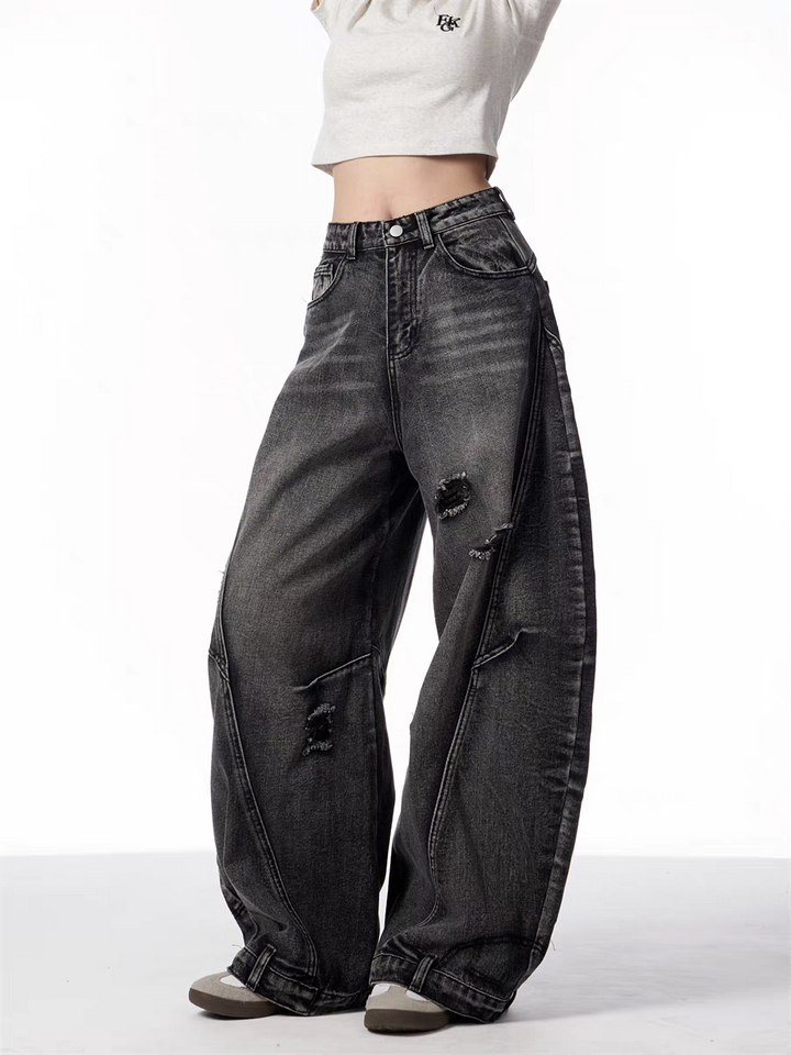 GKIKZ DISTRESSED WIDE-LEG BANANA JEANS