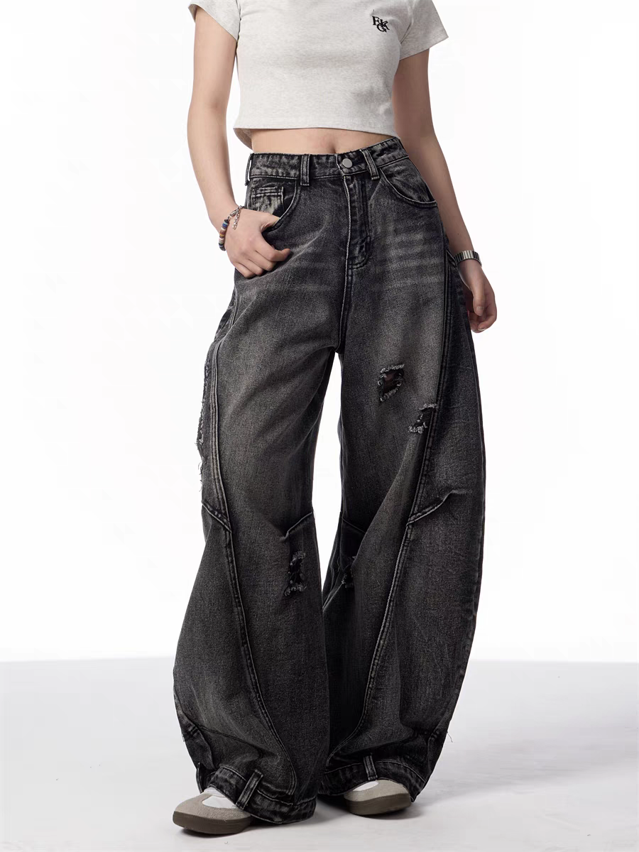 GKIKZ DISTRESSED WIDE-LEG BANANA JEANS