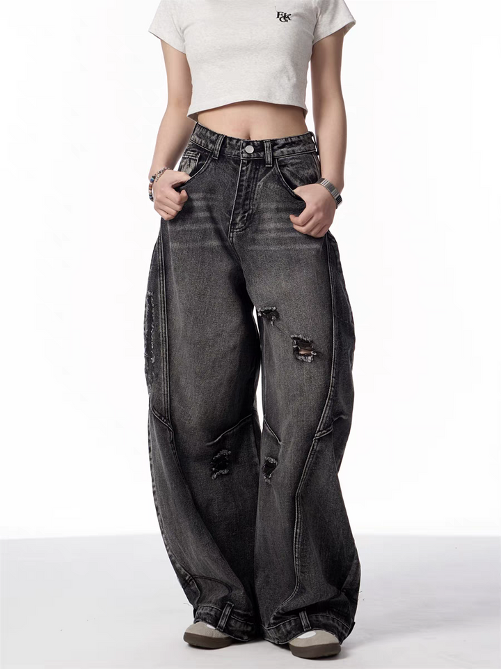 GKIKZ DISTRESSED WIDE-LEG BANANA JEANS