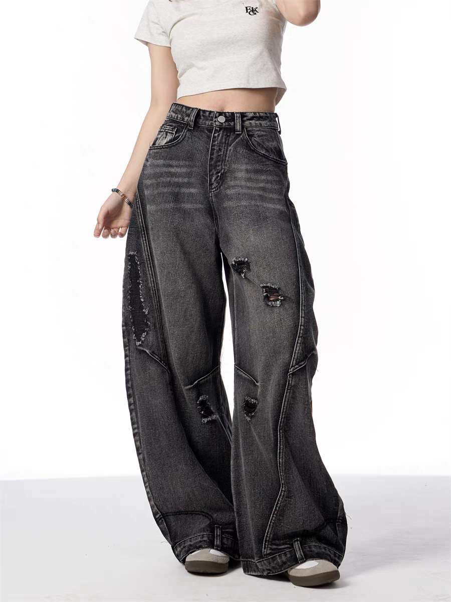 GKIKZ DISTRESSED WIDE-LEG BANANA JEANS