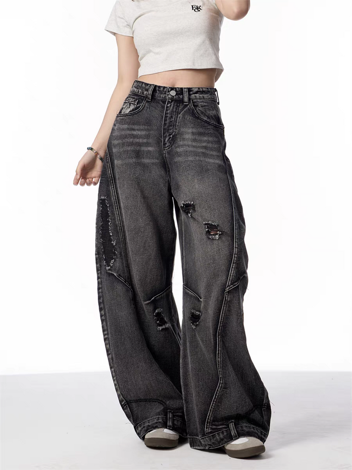 GKIKZ DISTRESSED WIDE-LEG BANANA JEANS