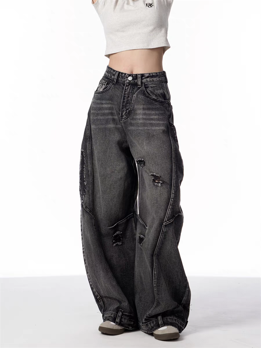 GKIKZ DISTRESSED WIDE-LEG BANANA JEANS